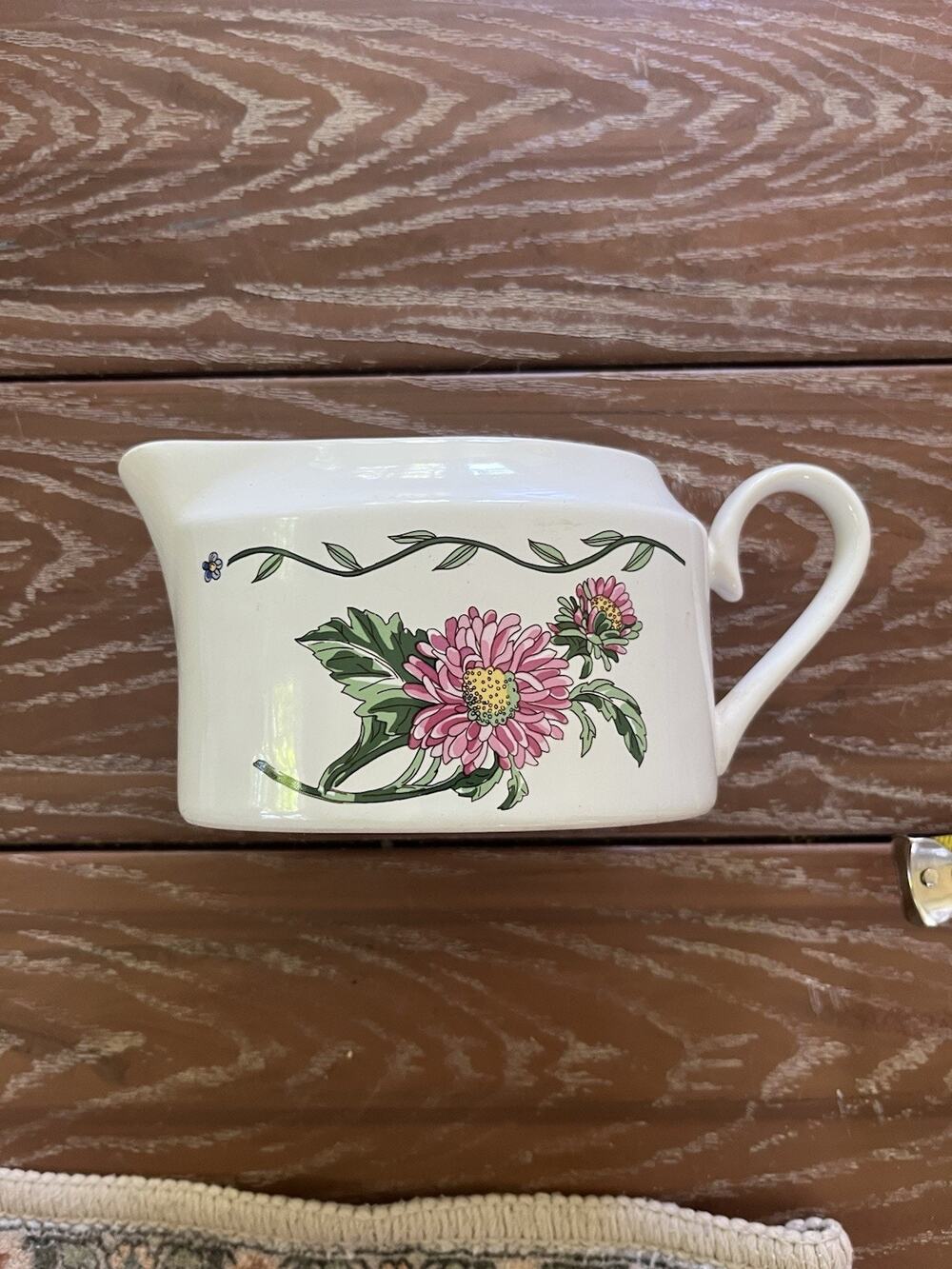 Vintage International China Terrace Blossoms Gravy Boat Stoneware Floral 8"